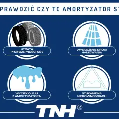 Jak sprawdzić amortyzator: utrata przyczepności, wydłużone hamowanie, wyciek oleju, stukanie na nierównościach.