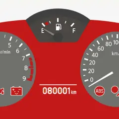 VW Polo 9N: kontrolki i wskaźniki. Opis kontrolek: pasy, silnik, akumulator, ABS, poduszka, temperatura. Przebieg 80001 km.