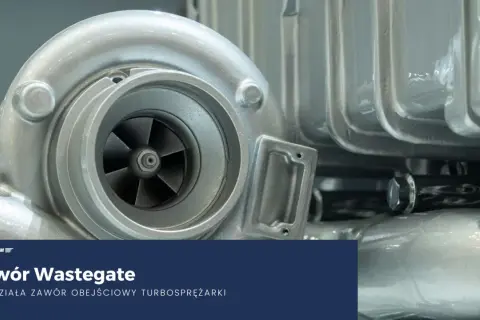 Zawór wastegate to kluczowy element turbosprężarki. Widoczny metalowy element z wirnikiem.