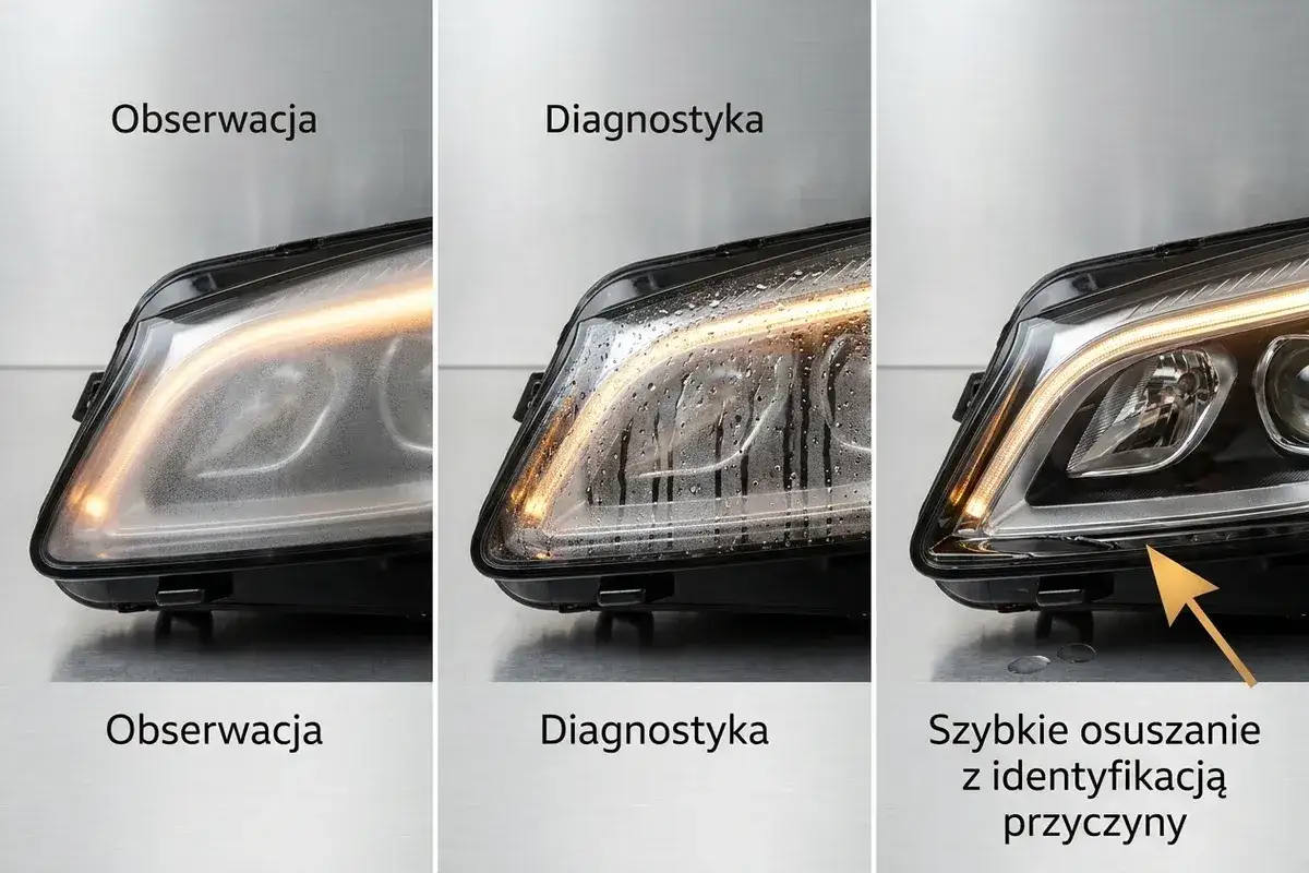 Zaparowane reflektory samochodowe: od obserwacji przez diagnostykę po szybkie osuszanie i identyfikację przyczyny.
