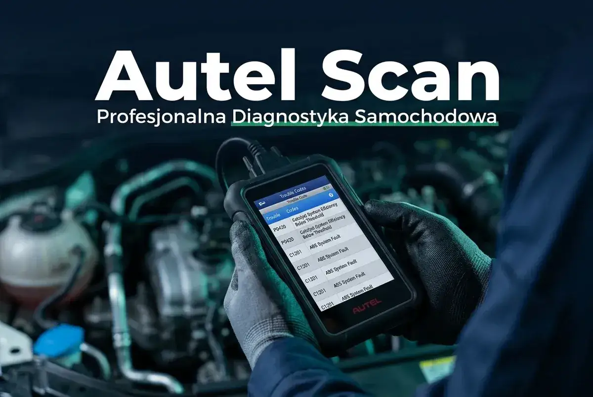 Profesjonalna diagnostyka samochodowa z Autel Scan. Wyświetla kody błęd&oacute;w OBD po polsku, np. P0430, P0420, C1201.